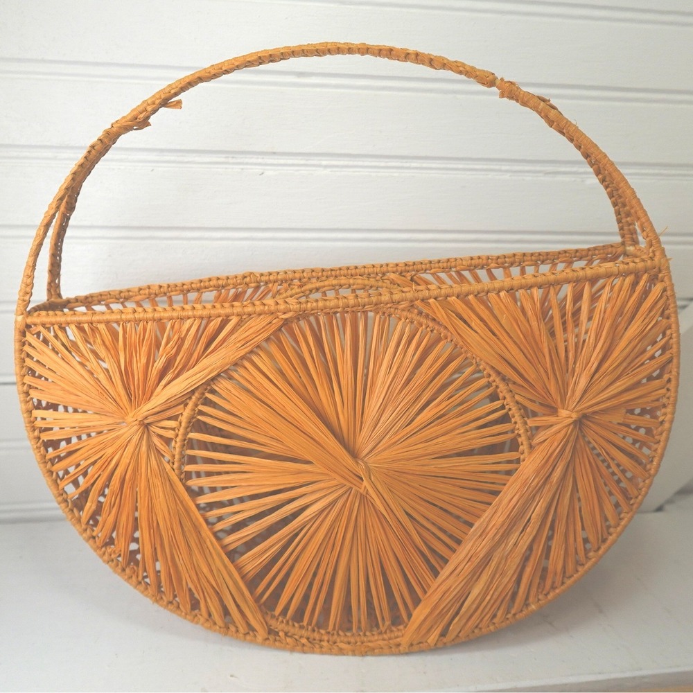 Boho Raffia Bag Woven Circle Clutch Purse Straw Wicker Accessory Top Handle Tote